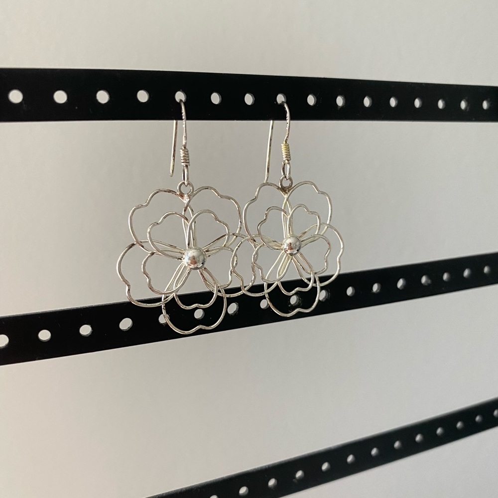 Silver Flower Shaped Earrings